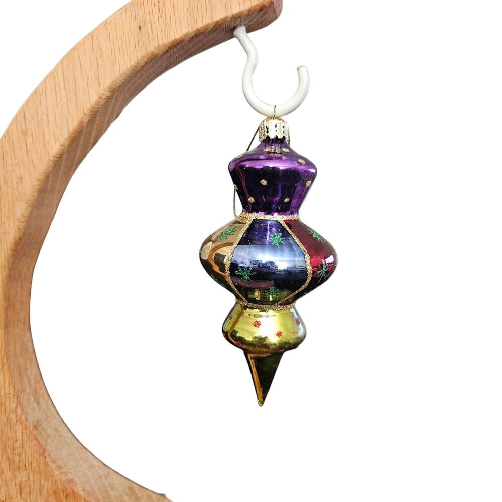AmeriChristmas Glass Finial Christmas Ornament Multicolor Glitter Poland